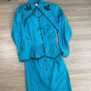 Vintage Diamond L Western Wear Dress Green Blue Lace Accents Size 9/10